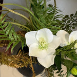 Mossy Twig, Fern and Hellebores in a Black Metal Bud Vase RTfact Flowers 