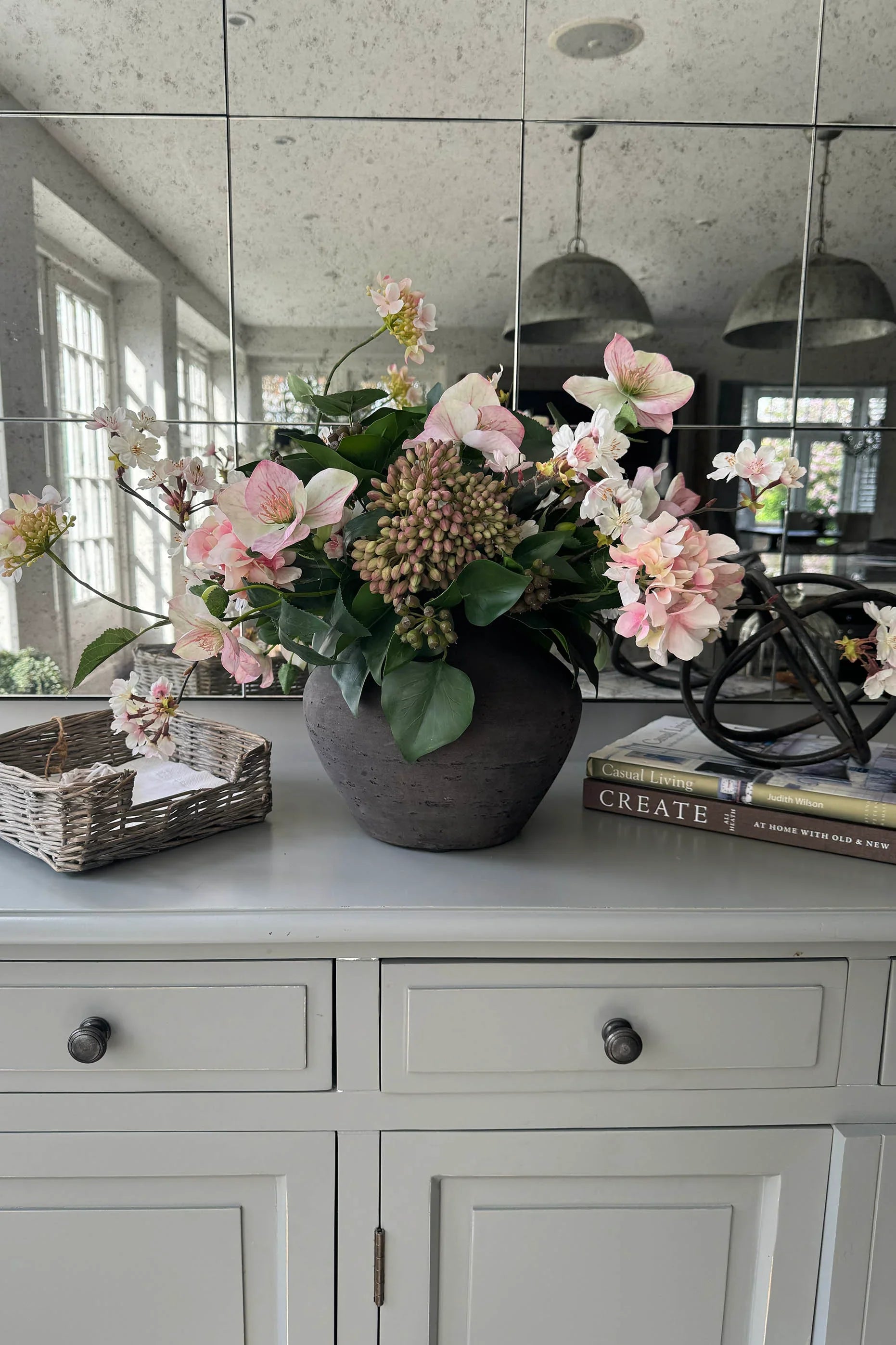 Blossom,Hydrangea, Sedum and Ivy in a Stone Vase RTfact Flowers 