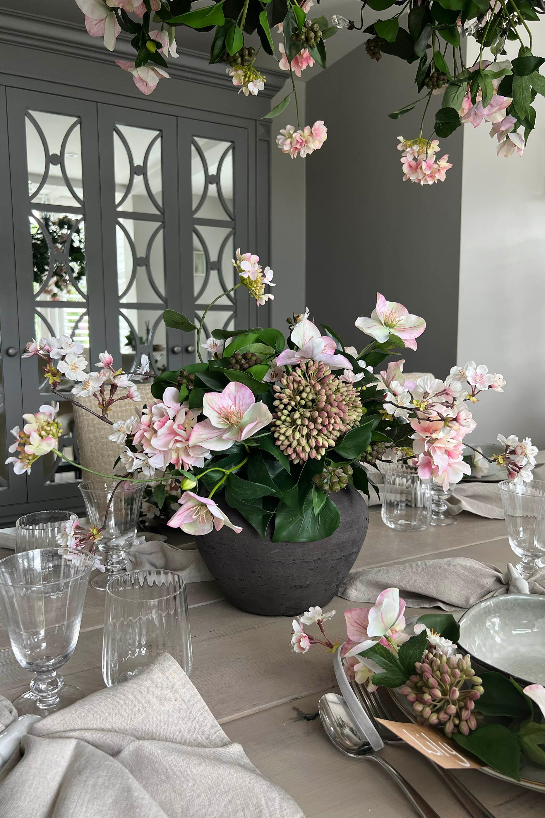 Blossom,Hydrangea, Sedum and Ivy in a Stone Vase RTfact Flowers 