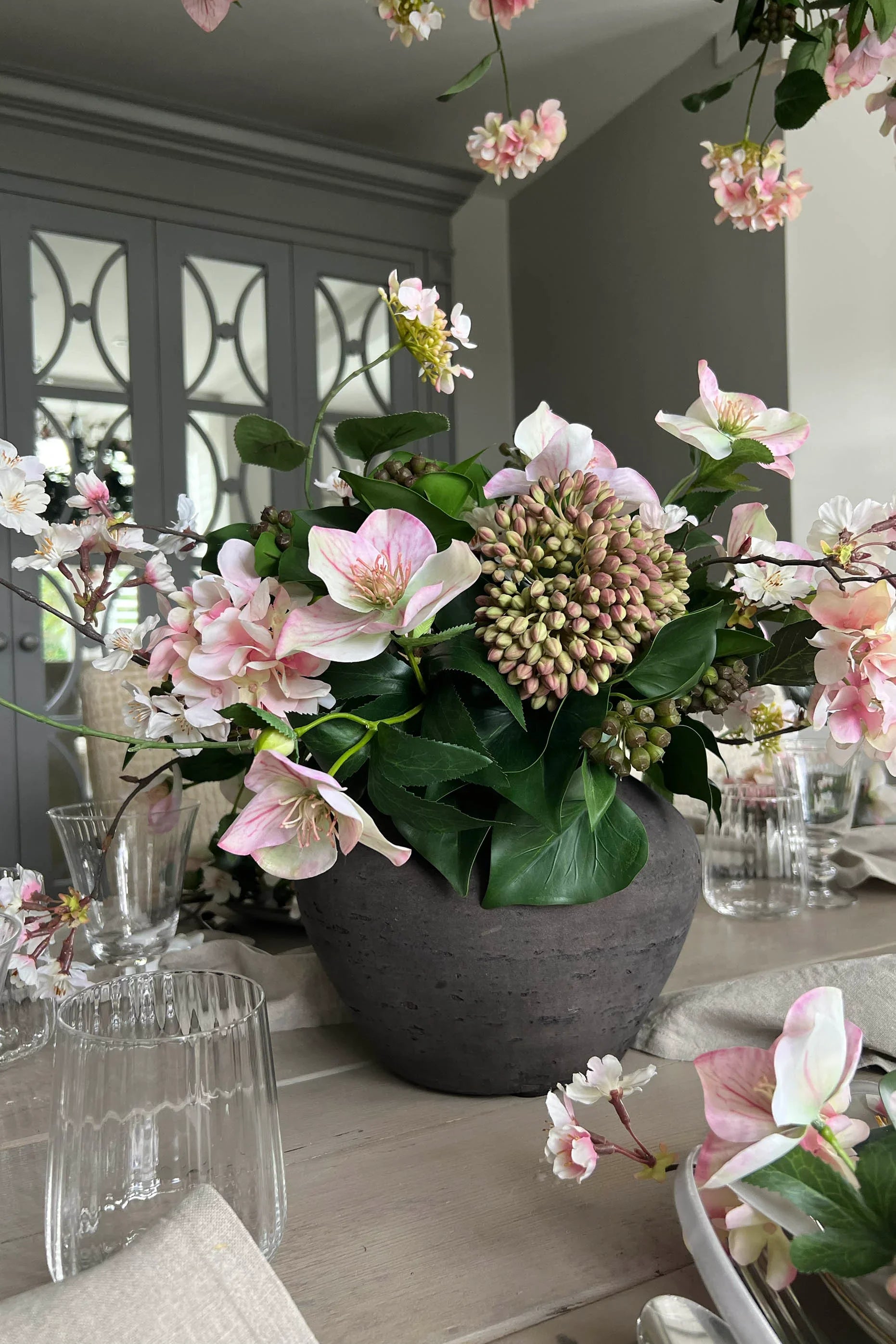 Blossom,Hydrangea, Sedum and Ivy in a Stone Vase RTfact Flowers 