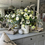 Eucalyptus, Anemones, Roses and Scabiosa in a Glazed White Vase RTfact Flowers 