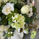 Eucalyptus, Anemones, Roses and Scabiosa in a Glazed White Vase RTfact Flowers 