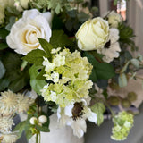 Eucalyptus, Anemones, Roses and Scabiosa in a Glazed White Vase RTfact Flowers 