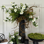 Hellebore, Ferns and Mossy Twig in a Black Ridged Vase RTfact Flowers 