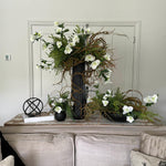 Hellebore, Ferns and Mossy Twig in a Black Ridged Vase RTfact Flowers 