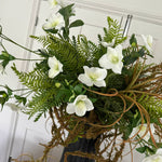 Hellebore, Ferns and Mossy Twig in a Black Ridged Vase RTfact Flowers 