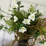 Hellebore, Ferns and Mossy Twig in a Black Ridged Vase RTfact Flowers 