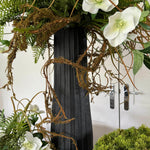Hellebore, Ferns and Mossy Twig in a Black Ridged Vase RTfact Flowers 