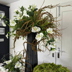 Hellebore, Ferns and Mossy Twig in a Black Ridged Vase RTfact Flowers 