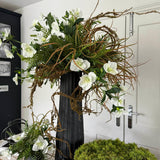 Hellebore, Ferns and Mossy Twig in a Black Ridged Vase RTfact Flowers 