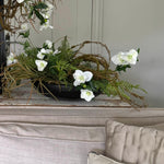 Hellebore, Ferns and Mossy Twig in a Black Bowl RTfact Flowers 