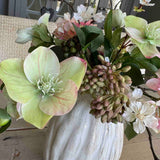 Blossom, Hellebore and Hydrangea in a Glazed Ceramic Vase