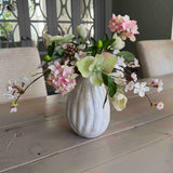 Blossom, Hellebore and Hydrangea in a Glazed Ceramic Vase