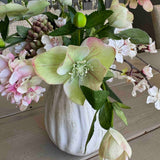 Blossom, Hellebore and Hydrangea in a Glazed Ceramic Vase