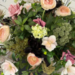 Angelica, Ranunculus, Guelder Rose and Magnolia in a Black Vase RTfact Flowers 