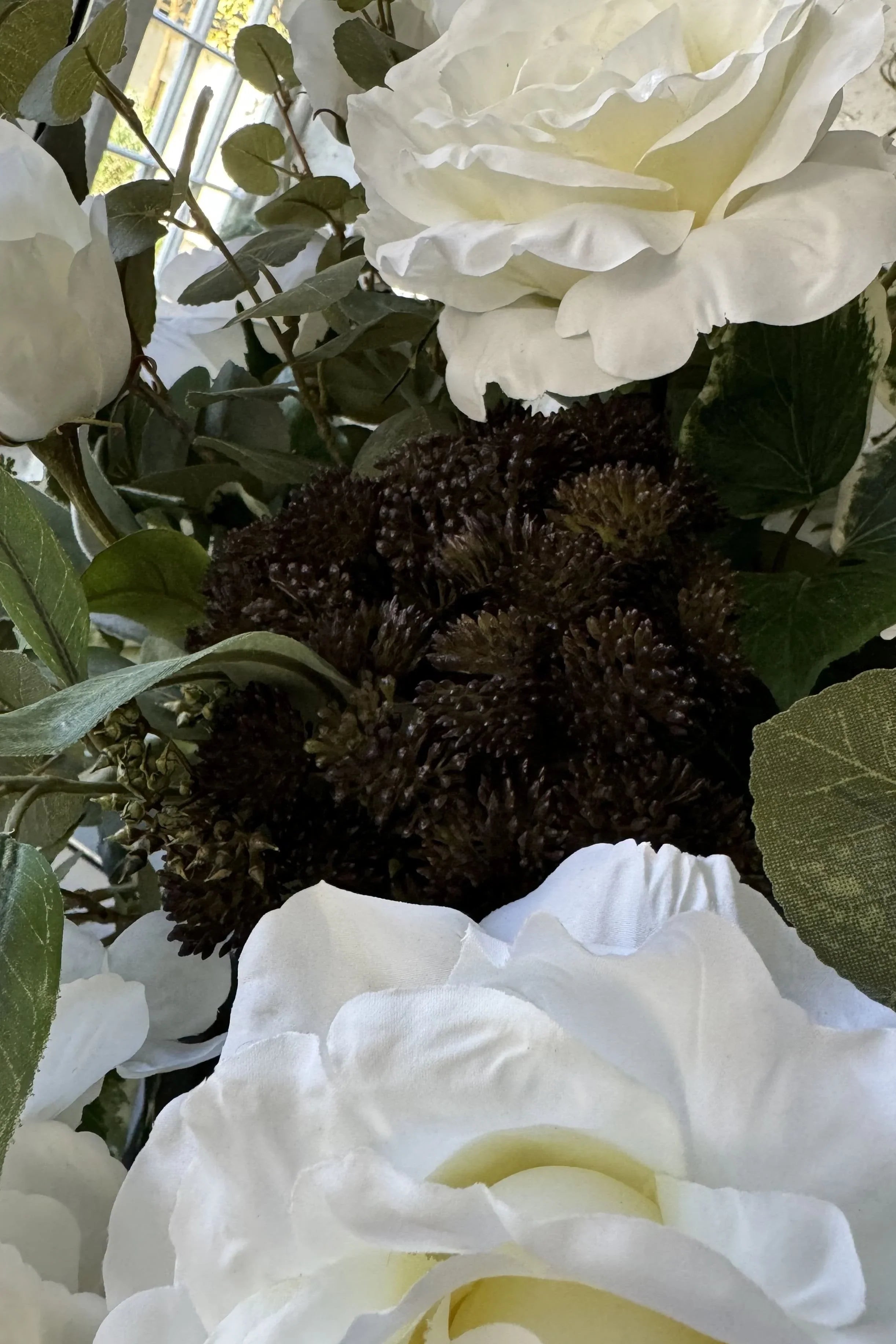 Roses, Hydrangea and Eucalyptus in a Matt Black Vase RTfact Flowers 