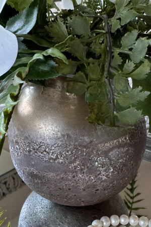 Hellebore, Guelder Rose and Queen Anne's Lace in a Round Frosted Vase