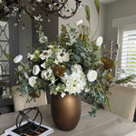 Eucalyptus, Ranunculus and Anemone in a Gold Glass Vase RTfact Flowers 