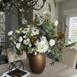 Eucalyptus, Ranunculus and Anemone in a Gold Glass Vase RTfact Flowers 