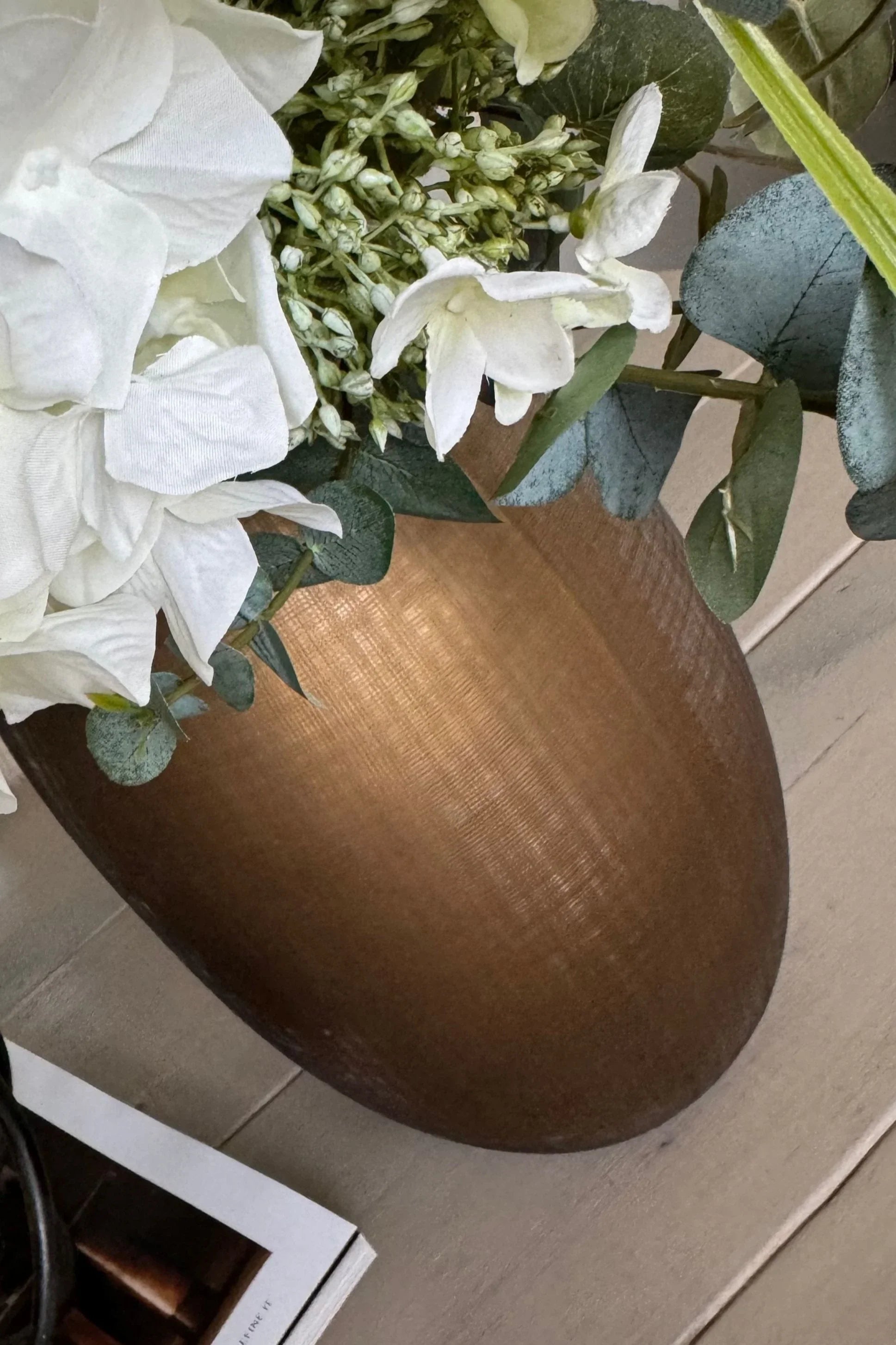 Eucalyptus, Ranunculus and Anemone in a Gold Glass Vase RTfact Flowers 