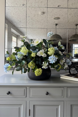 Hellebore, Hydrangea and Viburnum in a Charcoal Vase