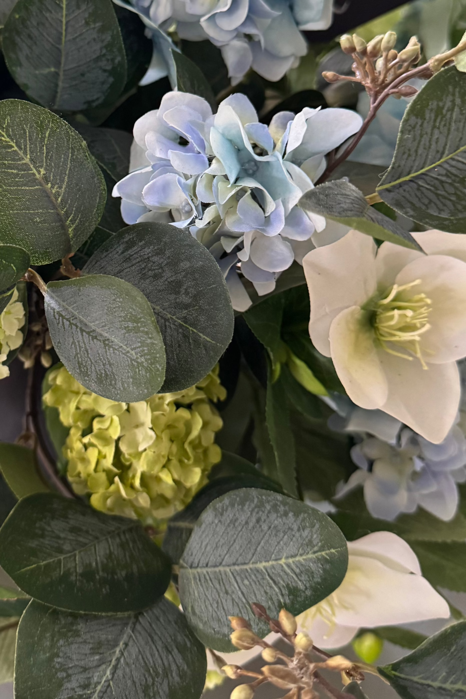 Hellebore, Hydrangea and Viburnum in a Charcoal Vase RTfact Flowers 