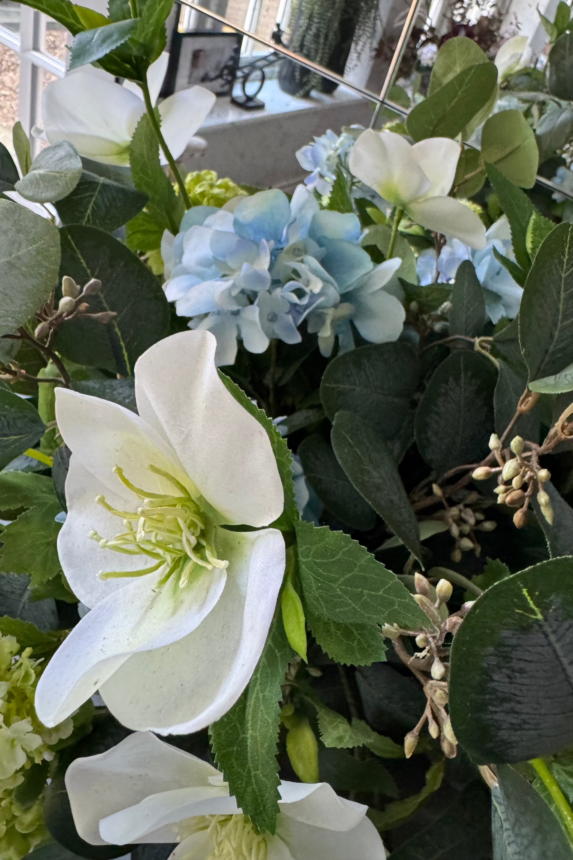 Hellebore, Hydrangea and Viburnum in a Charcoal Vase RTfact Flowers 