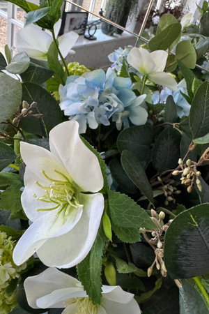 Hellebore, Hydrangea and Viburnum in a Charcoal Vase