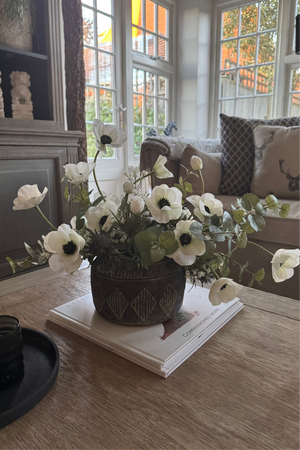 Anemone, Eucalyptus and Thistle in an Aztec Stone Vase