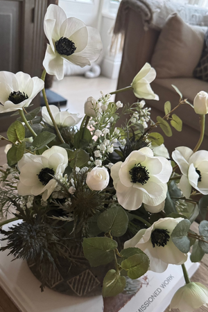 Anemone, Eucalyptus and Thistle in an Aztec Stone Vase