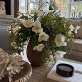 Hellebore, Fern and Tillandsia Grass in a Ribbed Wooden Vase RTfact Flowers 