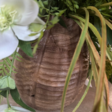 Hellebore, Fern and Tillandsia Grass in a Ribbed Wooden Vase RTfact Flowers 