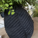 Anemone, Fern and Tillandsia Grass in a Black Ribbed Wooden Vase RTfact Flowers 