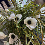 Anemone, Fern and Tillandsia Grass in a Black Ribbed Wooden Vase RTfact Flowers 
