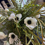 Anemone, Fern and Tillandsia Grass in a Black Ribbed Wooden Vase RTfact Flowers 