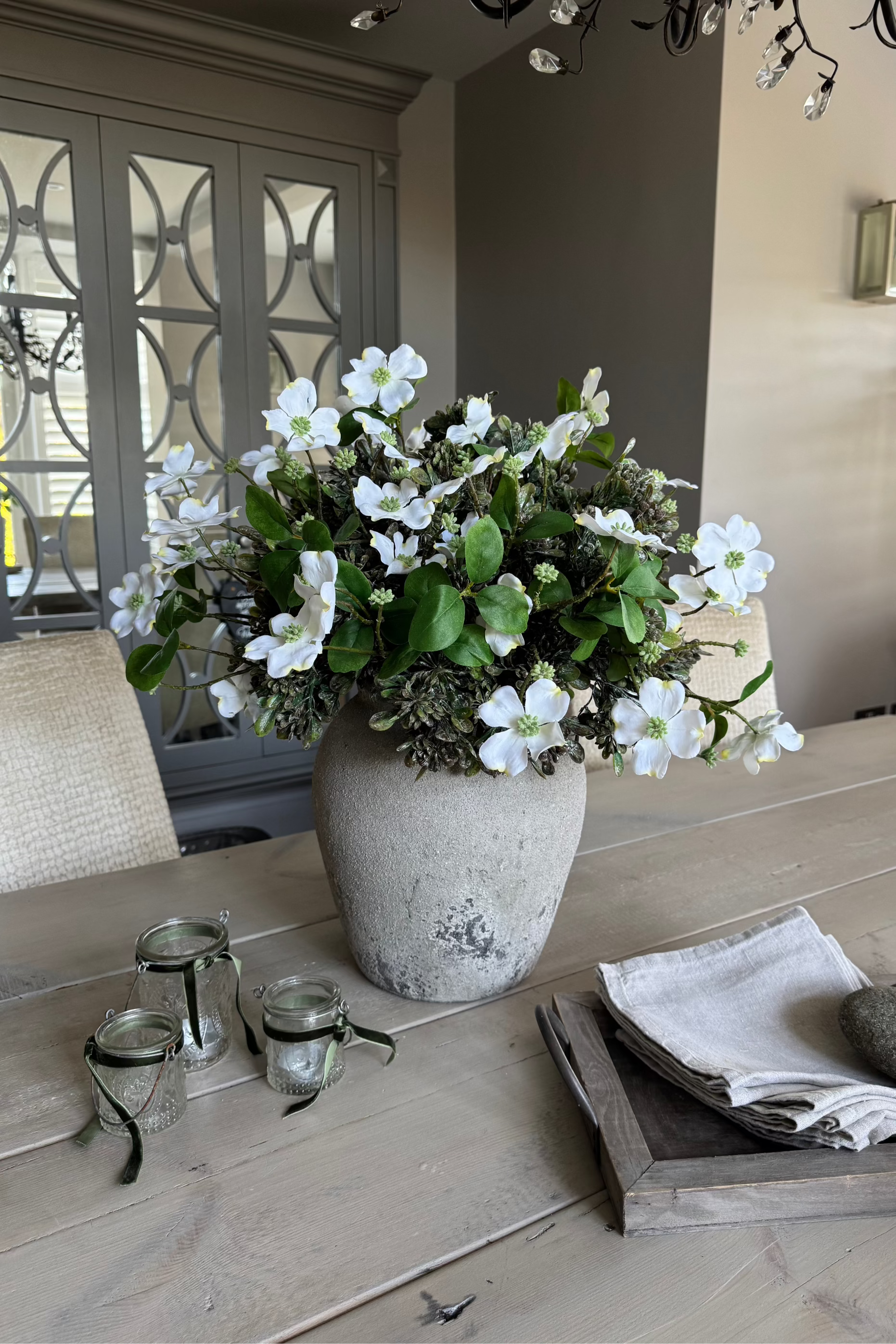 Dogwood and Berry Spray in a Stone Vase RTfact Flowers 