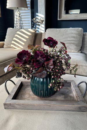 Anemone and Berries in a Teal Blue Vase