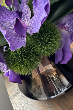 Tropical Birds of Paradise and Vanda Orchids in a Metallic Glass Vase (Small)