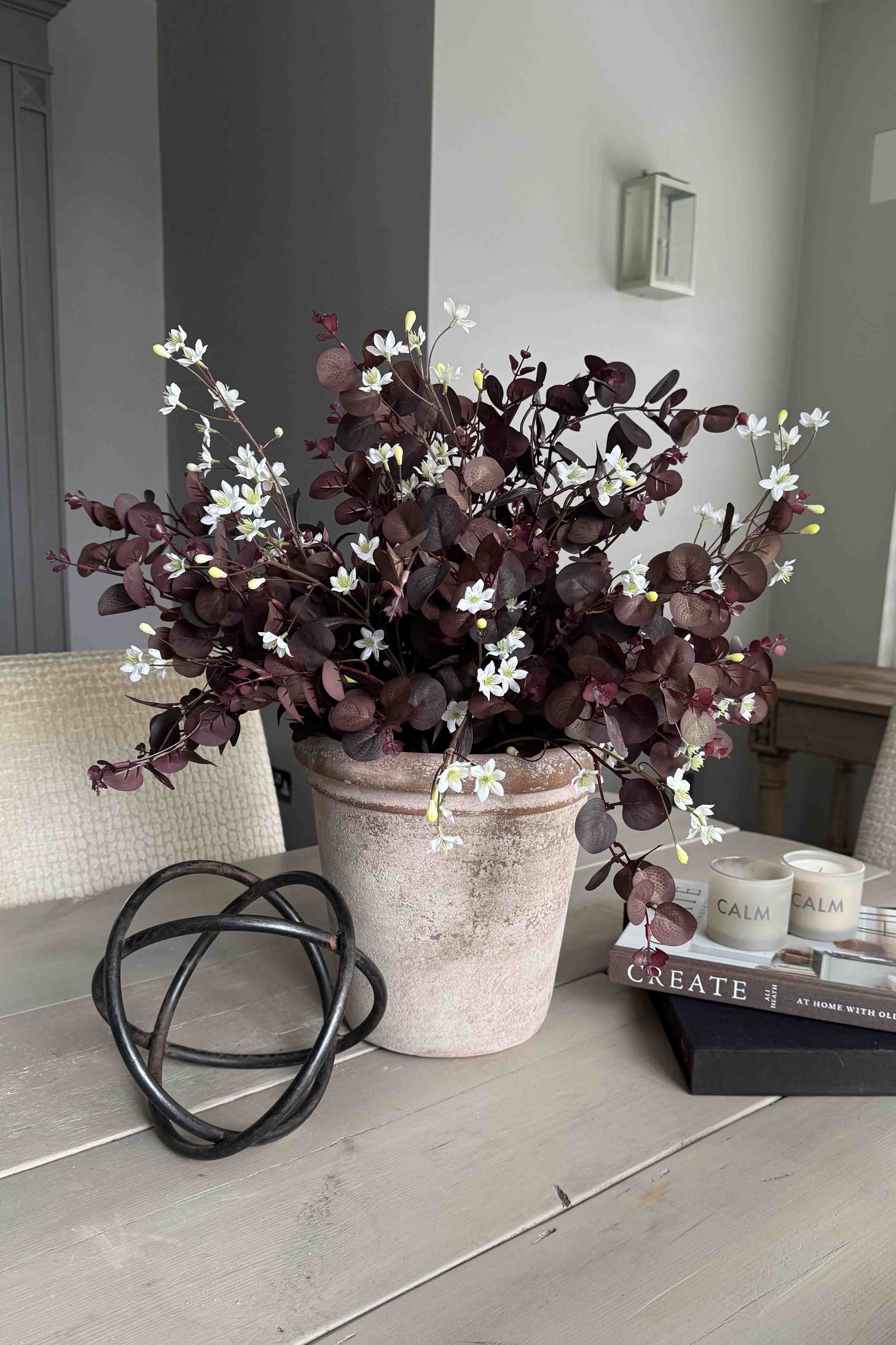 Faux Eucalyptus and Thalictrum Spray in a Terracotta Pot. Rtfact
