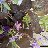Scabiosa, Lavender and Eucalyptus in a Brown Stone Vase