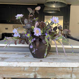 Scabiosa, Lavender and Eucalyptus in a Brown Stone Vase