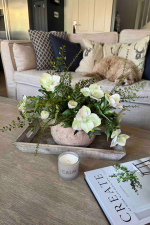 Faux Hellebore and Ferns in a Terracotta Bowl. Rtfact