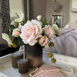 Roses and Hellebores in a Mottled Bronze Glass Vase (Pink) RTfact Flowers 