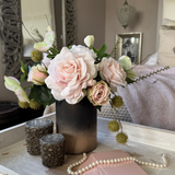 Roses and Hellebores in a Mottled Bronze Glass Vase (Pink) RTfact Flowers 
