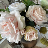 Roses and Hellebores in a Mottled Bronze Glass Vase (Pink) RTfact Flowers 