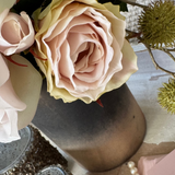 Roses and Hellebores in a Mottled Bronze Glass Vase (Pink) RTfact Flowers 