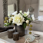 Roses and Hellebores in a Mottled Bronze Glass Vase (White) RTfact Flowers 