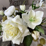 Roses and Hellebores in a Mottled Bronze Glass Vase (White) RTfact Flowers 
