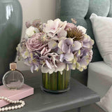 Faux Hydrangea, Rose & Ranunculus in a Stem Lined Cylinder
