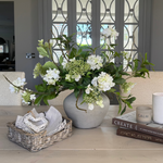 Bucida, Hydrangea Spray and Viburnum in a Light Grey Terracotta Vase RTfact Flowers 